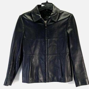 Valerie Stevens 100% Lamb Leather Jacket Womens S Black Full Zip Casual Pockets